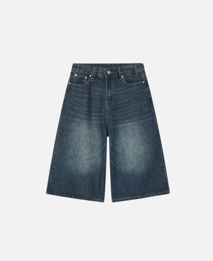 Bermuda Azul Oscura Desteñida Mezclilla